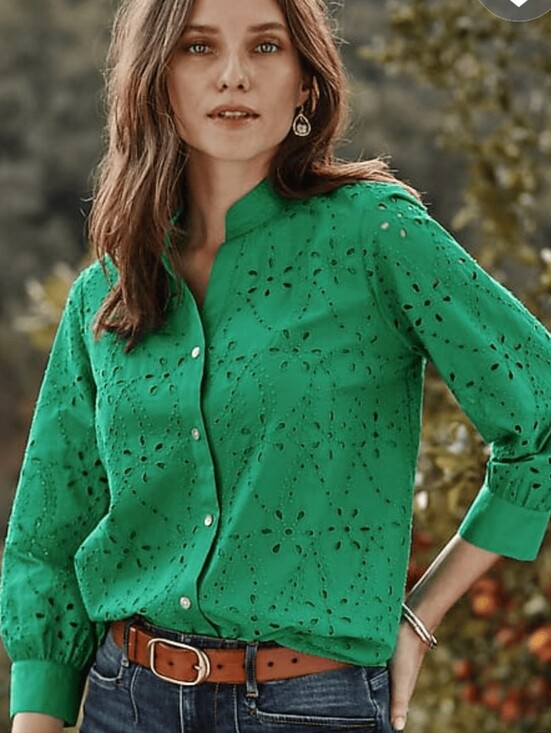 J. Jill Tops - J. Jill 100% Cotton Eyelet Button-Front Top Mandarin Collar Blouse